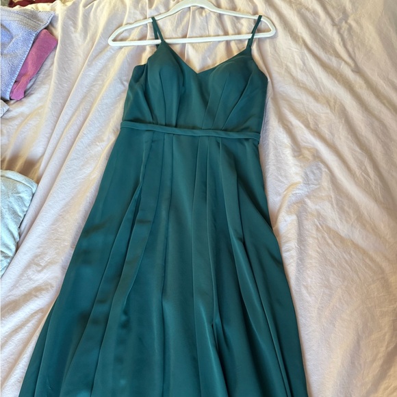 AZAZIE EVEREST A-Line Pleated Chiffon Floor-Length Dress pine size A6 - Picture 3 of 5